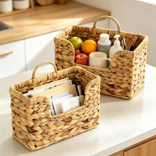 2 Pcs Hanging Magazine Basket, Woven Wall Mail Holder Organizer with Handle - Image 3