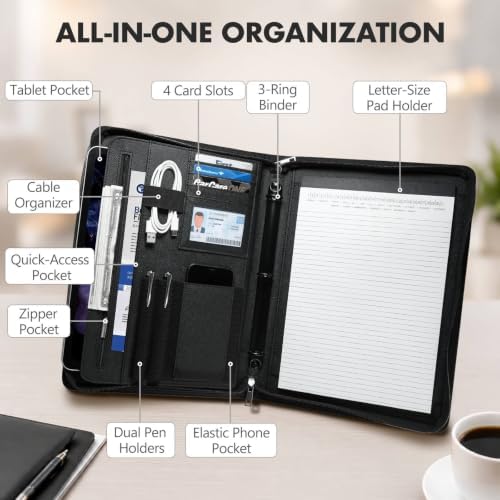 Padfolio Portfolio Binder, 3-Ring Binder with Zipper, Business Folder - Image 3