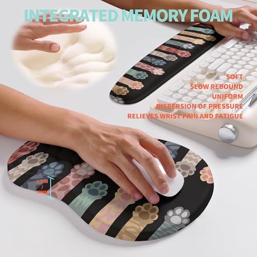 2-in-1 Ergonomic Set, Wave Rise Keyboard Wrist Rest and Massage Bulge Slope Mouse Pad Wrist Support, Cushion Memory Foam Integrated to Relieve Wrist Pain, Multicolour Cat Claws - Image 4