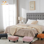BRIAN & DANY Small Foot Stool, Linen Foot Stools with Legs, Stable Small Footstool for Living Room, Light Pink - Image 2