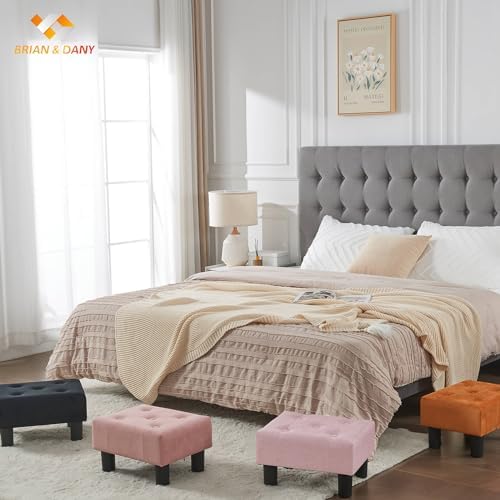 BRIAN & DANY Small Foot Stool, Linen Foot Stools with Legs, Stable Small Footstool for Living Room, Light Pink - Image 2