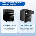 FLEXISPOT 3-Drawer Metal Mobile Filing Cabinet for Home Office - Under Desk Storage with Lock Keys - Legal/Letter/A4 File Organizer - Fully Assembled Except Wheels - Black - Image 6