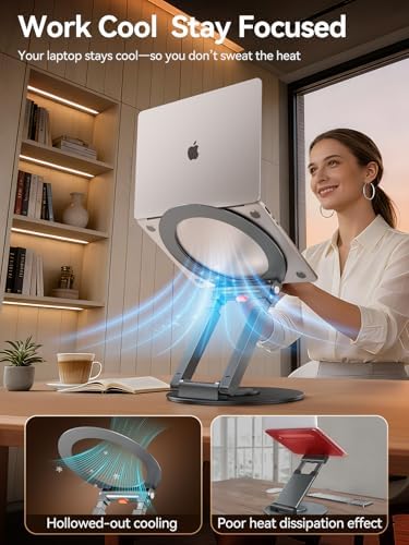 Telescopic Laptop Stand with 360° Rotation, Adjustable Height & Tilt Swivel Laptop Riser, Ergonomic Standing Desk Converter for 10-17" MacBook Pro/Air, Dell, HP – Supports up to 22lbs (Gray) - Image 3