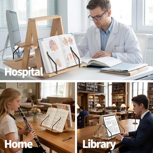 Bamboo Medical Coding Book Stands, Two-Sided 360 Rotating Books Holder - Image 6