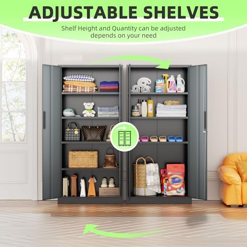 INTERGREAT Metal Storage Cabinet, 72" Locking Steel Cabinets with 2 Door and 4 Adjustable Shelves, Tall Metal Cabinet for Home Office, Garage, Warehouse,(Black+Grey) - Image 5