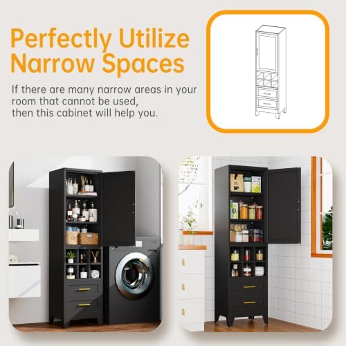Ckzbx Tall Narrow Storage Cabinet, 66.93" H Tall Bathroom Cabinet Metal Pantry Cabinets with Hollowed-Out, 3 Adjustable Shelves, for Kitchen, Bathroom, Home Office, Living Room (Black) - Image 4
