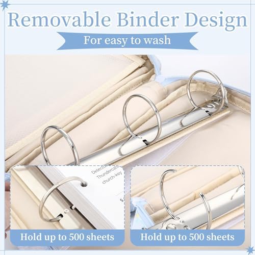 Zipper Binder Folder Keeper with Strap 2", 3 Ring, Blue, Marble - Image 5