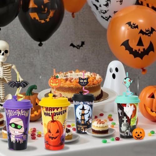 48 Pack Halloween Party Decorations Cups with Lids and Silly Straws Bulk - Image 7