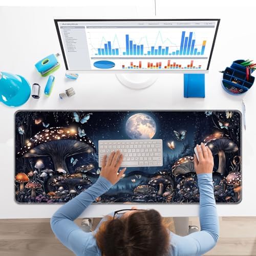 Keyboard Wrist Rest Set,Memory Foam Wrist Support Mouse Pad,31.5"x11.8" Desk Mat for Comfortable Typing & Pain Relief,Non-Slip Base for Office & Home Use - Mushroom Butterfly - Image 7