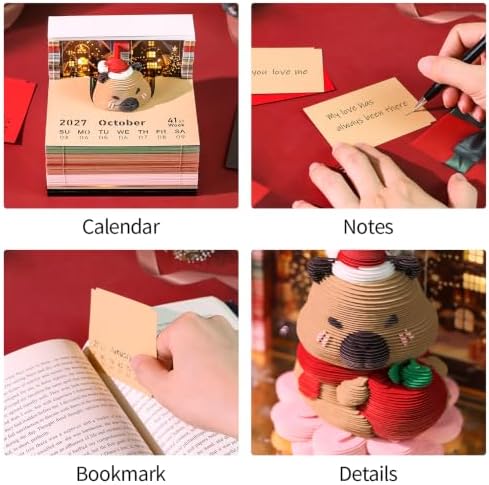 3D Memo Pad Time Piece Calendar 2027, 3D Tear-Off Art Desk Calendar 2027, Creative 3D Memo Pad Paper Art Tree House DIY Paper Carving Decoration (Christmas capybara) - Image 5