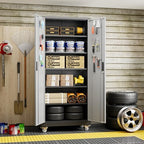 SUXXAN 71" H Metal Garage Storage Cabinet with Wheels,Pegboard,5 Shelves,BG - Image 2