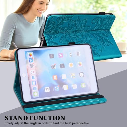 for Kindle Fire Max 11 Case - Embossed Lace PU Leather Flip Folio Tablet Case with Elastic Band & Card Slots/Holder, Multi-Angle Viewing Stand Cover, Blue - Image 5