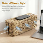 2 Pack Handwoven Cable Management Box with Lid, Decorative Cord Organizer for Power Strips, Chargers, TV Wires, Desk, Home & Office Storage, Natural Water Hyacinth - Image 6