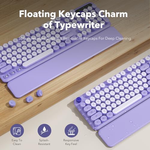 Wireless Keyboard Mouse Combo, Purple, Round Keycaps, Magnetic Wrist Rest - Image 4