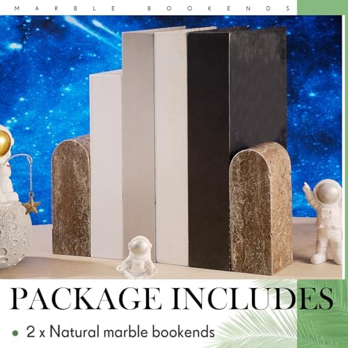 CroBlissful 2 Pcs Travertine Natural Marble Bookends for Shelves, Decorative Book Ends Solid Bookends Heavy Duty Book Holders, Bookshelf Decor for Home Study Bathroom Kitchen Cd Video Games (Grey) - Image 3
