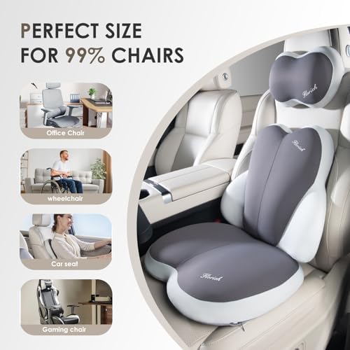 FLORICH 3 PCS Seat Cushion for Carseat Lumbar Support Pillow Car Neck Headrest Pillows Ultrathick Memory Foam Seat Pads Pressure Relief Back Cushion for Office Chair(Beige Grey) - Image 2