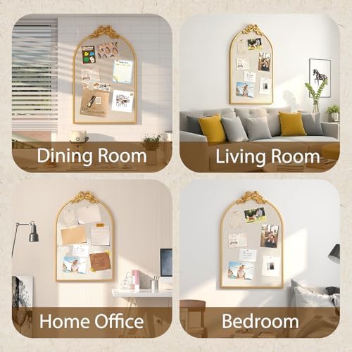 Vintage Gold Linen Cork Board, 24“X36” Arched Bulletin Board with Bow - Image 7