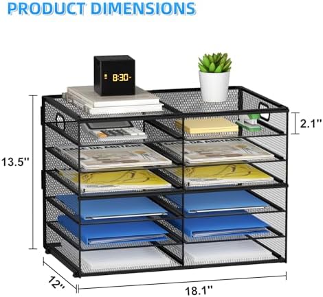 Lavatino 12 Compartments Paper Organizer for Desk, Mesh Literature Organizer, Mail File Sorter Tray with Handle, Desktop Mailbox for Office Classroom Home, Black - Image 4