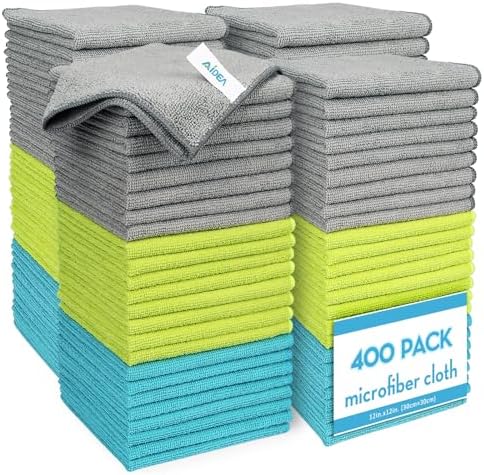AIDEA Microfiber Cleaning Cloth-400PK, Microfiber Towels for Cars 12"x12" by AIDEAHOME