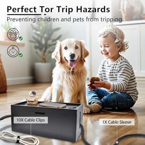 15 Inch Bamboo Large Cable Management Box, Black Cord Organizer - Image 3