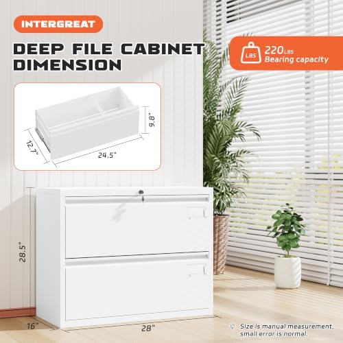 INTERGREAT Lateral File Cabinet 2 Drawer, White Metal File Cabinets for Home Office, Locking File Cabinet for Letter/Legal/F4/A4 Size Hanging Files, Easy Assembly, Name Tag - Image 3