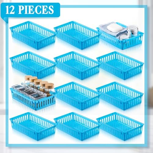 Wenqik Set of 12 Small Plastic Baskets for Organizing, Blue - Image 2