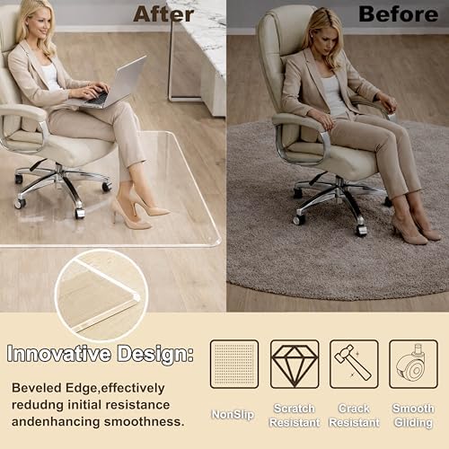 MESAILUP Beveled Edge Office Chair Mat for Carpet or Hardwood Floor 32" x 48" Clear Chair Mats for a Smooth Glide and Easy Roll On/Off, Heavy Duty and Non-Slip Pad Floor Ultimate Desk Chair Mat - Image 5