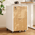 2 Drawers Fluted Mobile File Cabinet with Lock, Rolling File Cabinet Printer Stand Table, Under Desk Wooden Filing Cabinets for Home Office Essentials Storage Organization Furniture Letter/Legal/A4 by INNODToddlerTower