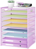 SUBEKYU 9 Tier Paper Letter Tray Desk Organizer with Handles - Purple Metal Mesh File Holder Paper Sorter Desk Organizer for Office Home School, Include 6 Pcs Adjustable Slid Tray, 6 Colors Available by SUBEKYU