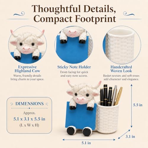 Highland Cow Note Pad Dispenser with Pen Cup, Desk Organizer - Image 2