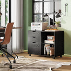 DEVAISE 3-Drawer Wood File Cabinet, Mobile Lateral Filing Cabinet, Printer Stand with Open Storage Shelves for Home Office, Black - Image 2