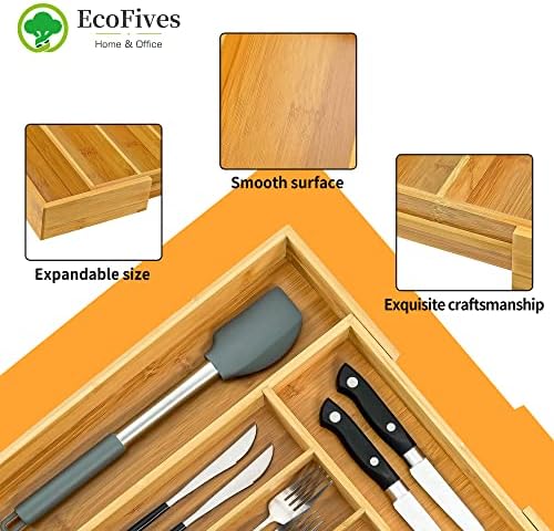 EcoFives Bamboo Silverware Organizer, Expandable Kitchen Drawer Organizer for Cutlery, Wooden Utensil Holder, Multi-Function Drawer Storage, 5-7 Compartments - Image 5