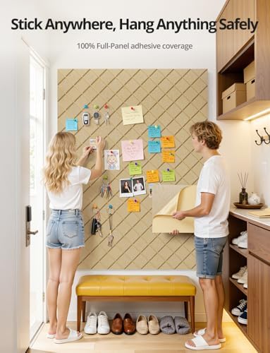 Kuchoow Bulletin Cork Board Large 47.2" x 35.4" Felt Notice Pinboard for Office Walls & Home, Self Adhesive 12 Pack Brown Decorative Bulletin Mood Board Corkboard for for Bedroom, Display, Memo, Photo - Image 2