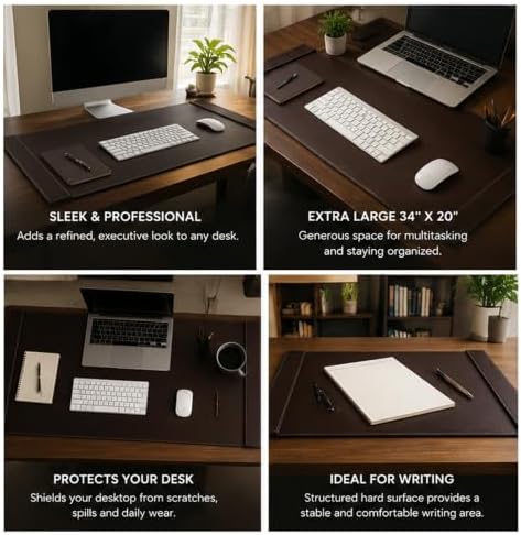 Sumac Premium Vegan Leather Desk Pad 34x20 inch - Large Office Desk Mat Waterproof Multi-Functional Desk Protector Mouse Pad (Brown) - Image 3