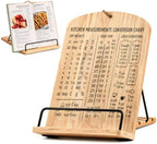 Cookbook Stand for Kitchen Counter, Solid Wood Adjustable with Built-in Kitchen Conversion Chart, Recipe Book Holder for iPad Tablet Cookbooks, Foldable & Portable with Non-Slip Base by Unknown