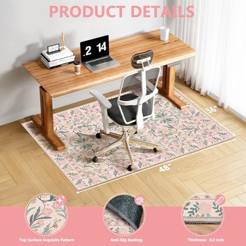 Office Chair Mat for Hardwood Floor & Tile Floor,36"x48"-Pink Flowers - Image 2