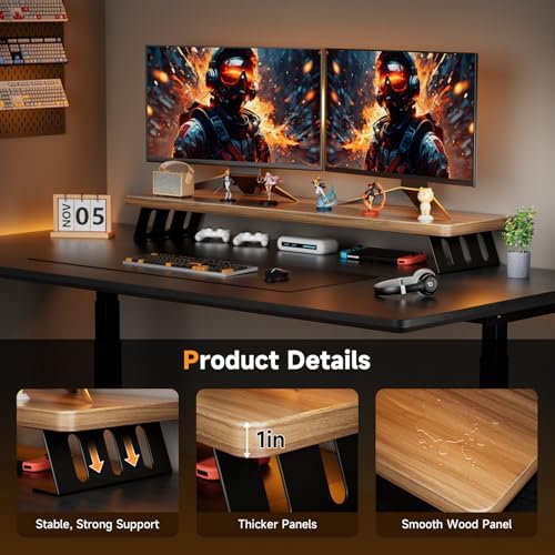 Dual Monitor Stand Riser, 39 Inch Large Wood Monitor Stands for 2 Monitors - Image 2