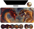 4Pcs Memory Foam Keyboard Wrist Rest Desk Mat Set, Dragon Lion by Dikoer