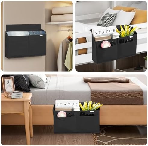 2 Pack Desk Side Hanging Organizer, Adhesive Storage Bag with Pockets for Magazine Ipad Notebook, for End Tables Home Office Desks Computer Workstations Dressing Table, Black - Image 6