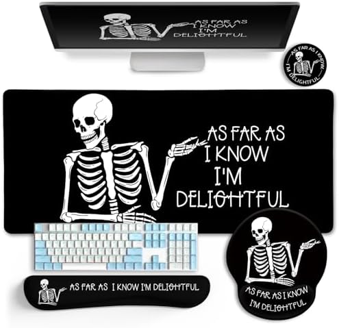 LIMKRIAN Ergonomic Mouse Pad with Wrist Rest Desk Mat Set, Skeleton Decor by LIMKRIAN