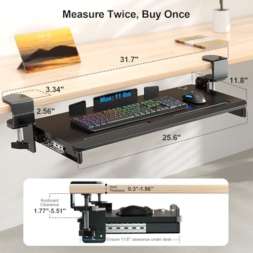 Supcline Keyboard Tray Under Desk with 60° Swivel Clamp & Height Adjustment - Image 2