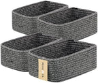 MiniArk Small Storage Baskets for Organizing | Closet Organizer Bins | Shelf Toy Basket | Woven Rope Baskets | Cube Decorative Box | Shallow Basket | 11.5x7.5x4.7” | 4 Packs Dark Gray by MiniArkStorageBasketsHome