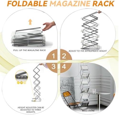 6 Pockets Aluminum Foldable Magazine Rack, Brochure Magazine Display Stand - Image 6
