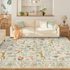 DUKINO 9x12 Area Rug for Living Room, Washable Animal Rug Non Slip, Beige - Image 3