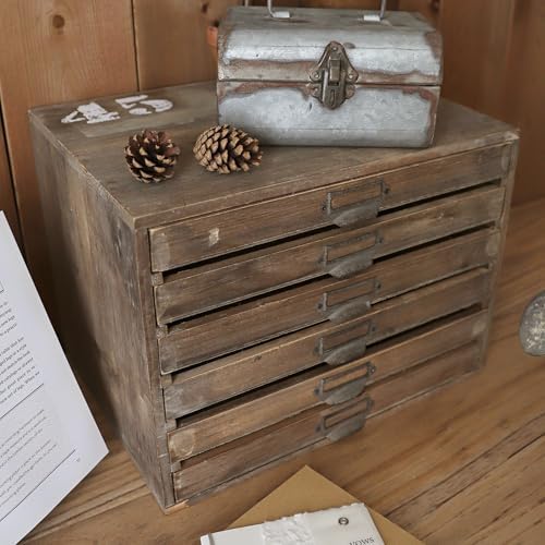 Vintage Wooden Storage Box with 6 Drawers Desktop Organizer Cabinet Rustic Farmhouse Distressed Decor Jewelry Cosmetics Craft Paper Small Tool Library Card Catalog Cabinet for Home Office Desk Brown - Image 3