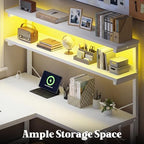 DurayLoly White L Shaped Desk with LED Light & 5 Power Outlet for Gaming - Image 5