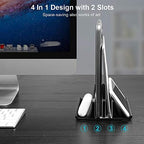 Vaydeer Double Adjustable Vertical Laptop Stand Newly Designed 2 Slots Aluminum Desktop Dual Holder for All MacBook/Chromebook/Surface/Dell/iPad Up to 17.3 Inches - Black - Image 2
