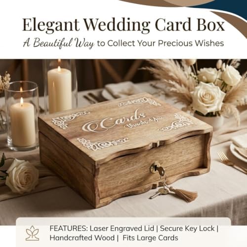 Wooden wedding Card Box with Lock - Elegant Graduation Decorations & Greeting Card Organizer, Secure Keepsake Storage for Cards, Invitations & More, Stylish & Functional Design - Image 5