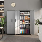 Superday 71" Lockable Steel Storage Cabinet, Locking Metal Storage Cabinets, Tall Black Grey Cabinet with 2 Doors and 4 Adjustable Shelves for Garage, Home Office, Classroom, File, Easy Assemble - Image 2
