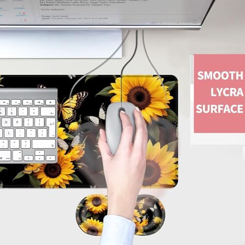 Mouse Pad,Large Desk Mat Set, 4in1 XL Mousepad + Keyboard Wrist Rest+Mouse Wrist Rest+Coaster with Ergonomic Desk Pad for Home Office Table Computer Cover -Sunflower Butterfly - Image 4